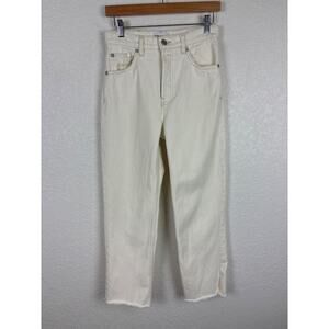 Zara Womens Off-White High-Waisted Straight Leg‎ Jeans 4 Fall Neutral Minor Flaw